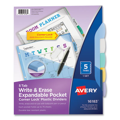 AVERY PRODUCTS CORPORATION Write and Erase Big Tab Durable Plastic Dividers, Expandable Pocket, 3-Hole Punched, 5-Tab, 11 x 8.5, Assorted, 1 Set