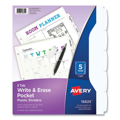 Write and Erase Durable Plastic Dividers with Straight Pocket, 5-Tab, 11.13 x 9.25, White, 1 Set OrdermeInc OrdermeInc