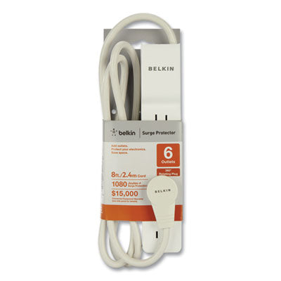 BELKIN COMPONENTS Home/Office Surge Protector with Rotating Plug, 6 AC Outlets, 8 ft Cord, 720 J, White