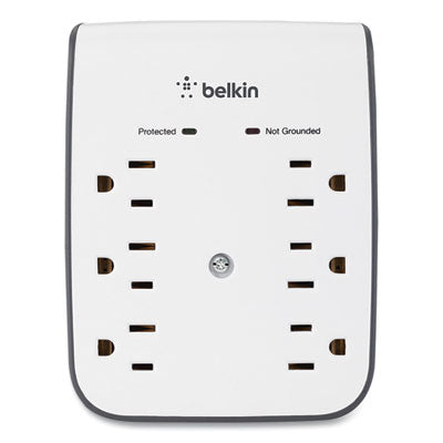 BELKIN COMPONENTS SurgePlus USB Wall Mount Charger, 6 AC Outlets/2 USB Ports, 900 J, White/Black