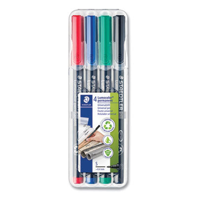 Lumocolor Permanent Marker Pen, Porous Point, Extra-Fine, 0.4 mm, Assorted Ink Colors/Barrel, 4/Pack OrdermeInc OrdermeInc