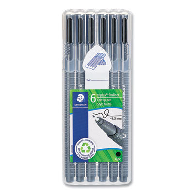 Triplus Fineliner Marker Pen, Stick, Fine 0.3 mm, Black Ink, Clear Barrel, 6/Pack OrdermeInc OrdermeInc