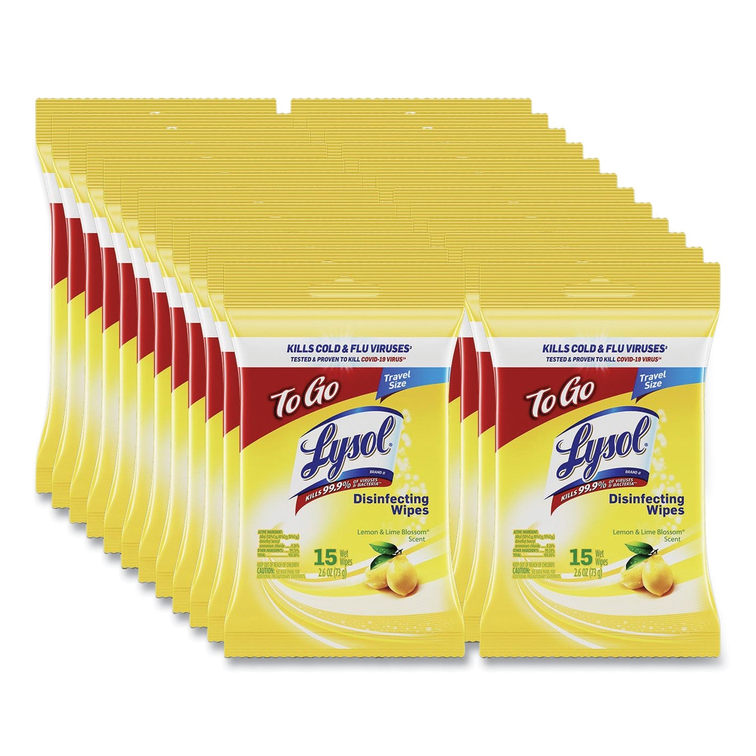 Disinfecting Wipes Flatpacks, 1-Ply, 6.69 x 7.87, Lemon and Lime Blossom, White, 15 Wipes/Flat Pack, 24 Flat Packs/Carton