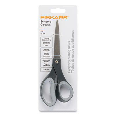 Everyday Titanium Softgrip Scissors, 8" Long, 3.1" Cut Length, Dark Gray Straight Handle OrdermeInc OrdermeInc