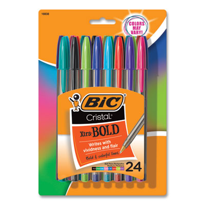 BIC CORP. Cristal Xtra Bold Ballpoint Pen, Stick, Bold 1.6 mm, Randomly Assorted Ink and Barrel Colors, 24/Pack