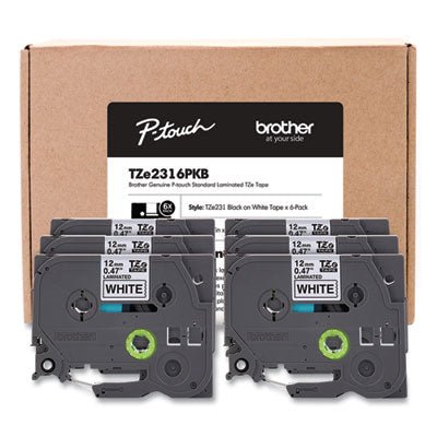 TZe Series Standard Adhesive Laminated Labeling Tape, 0.5", Black on White, 6/Pack OrdermeInc OrdermeInc