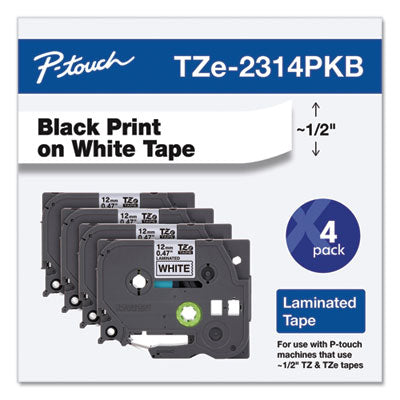 TZe Series Standard Adhesive Laminated Labeling Tape, 0.5", Black on White, 4/Pack OrdermeInc OrdermeInc