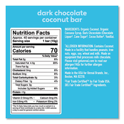 Dark Chocolate Coconut Bars, 0.53 oz, Individually Wrapped, 40/Pack, Ships in 1-3 Business Days OrdermeInc OrdermeInc