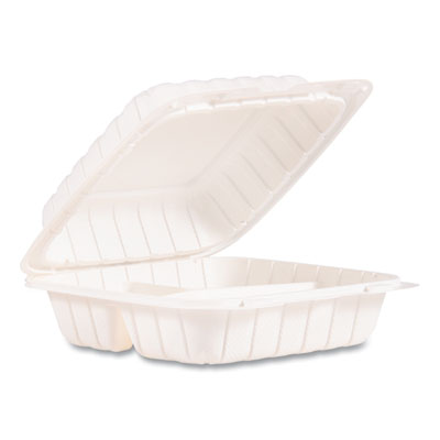Dart® Hinged Lid Containers, 3-Compartment, 8.3 x 8 x 3, White, Plastic, 150/Carton OrdermeInc OrdermeInc