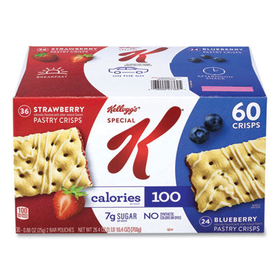 Kellogg's® Special K Pastry Crisps, (36) Strawberry; (24) Blueberry, 0.88 oz, 2/Pouch, 30 Pouches/Carton, Ships in 1-3 Business Days - OrdermeInc