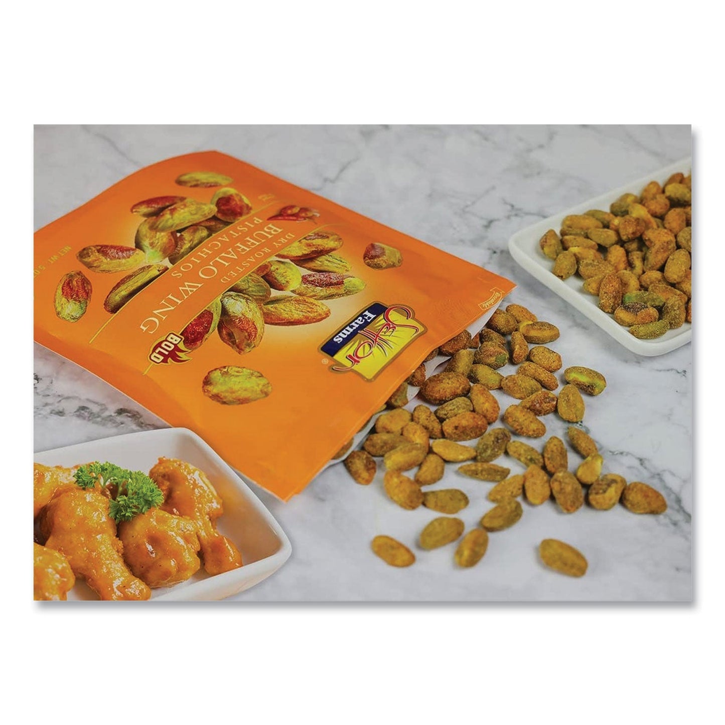 Buffalo Pistachios, Buffalo Wing, 2.5 oz Bag, 8/Carton - OrdermeInc