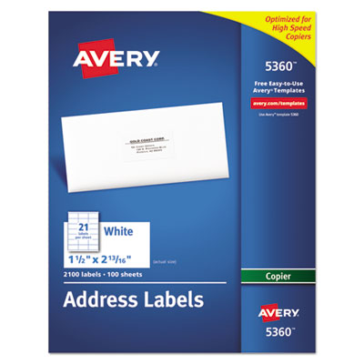 AVERY PRODUCTS CORPORATION Copier Mailing Labels, Copiers, 1.5 x 2.81, White, 21/Sheet, 100 Sheets/Box