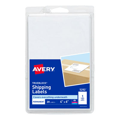 AVERY PRODUCTS CORPORATION 4 x 6 Shipping Labels with TrueBlock Technology, Inkjet/Laser Printers, 4 x 6, White, 20/Pack