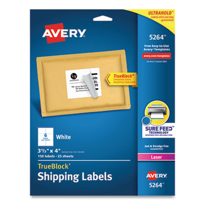 AVERY PRODUCTS CORPORATION Shipping Labels w/ TrueBlock Technology, Laser Printers, 3.33 x 4, White, 6/Sheet, 25 Sheets/Pack