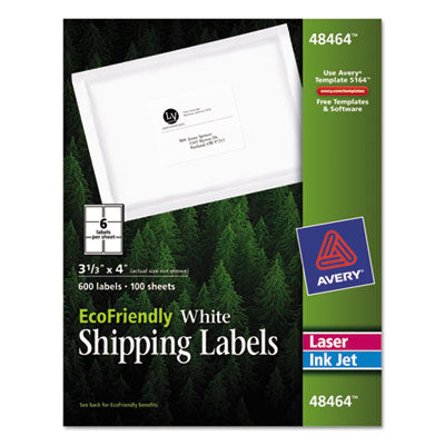 AVERY PRODUCTS CORPORATION EcoFriendly Mailing Labels, Inkjet/Laser Printers, 3.33 x 4, White, 6/Sheet, 100 Sheets/Pack