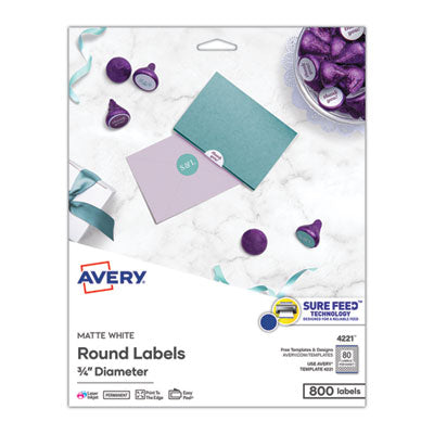 AVERY PRODUCTS CORPORATION Printable Self-Adhesive Permanent ID Labels w/Sure Feed, 0.75" dia, White 800/PK