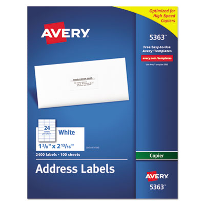 AVERY PRODUCTS CORPORATION Copier Mailing Labels, Copiers, 1.38 x 2.81, White, 24/Sheet, 100 Sheets/Box