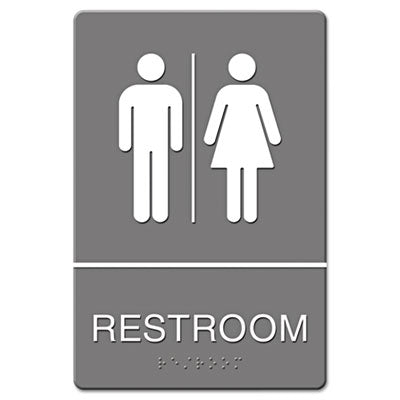 Headline® Sign ADA Sign, Restroom Symbol Tactile Graphic, Molded Plastic, 6 x 9, Gray OrdermeInc OrdermeInc