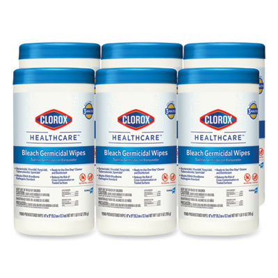 CLOROX SALES CO. Bleach Germicidal Wipes, 1-Ply, 6 x 5, Unscented, White, 150/Canister, 6 Canisters/Carton - OrdermeInc