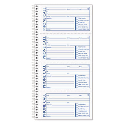TOPS™ Spiralbound Message Book, Two-Part Carbonless, 5 x 2.75, 4 Forms/Sheet, 400 Forms Total - OrdermeInc
