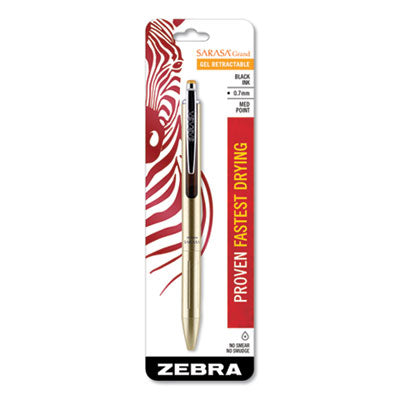 Zebra® Sarasa Grand Gel Pen, Retractable, Fine 0.7 mm, Black Ink, Gold/Translucent Black Barrel - OrdermeInc