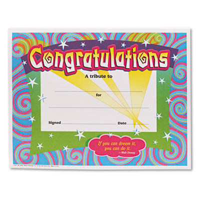 Congratulations Colorful Classic Certificates, 11 x 8.5, Horizontal Orientation, Assorted Colors with White Border, 30/Pack OrdermeInc OrdermeInc