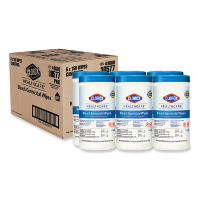 CLOROX SALES CO. Bleach Germicidal Wipes, 1-Ply, 6 x 5, Unscented, White, 150/Canister, 6 Canisters/Carton - OrdermeInc