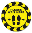 Social Distancing Floor Decals, 10.5" dia, Please Wait Here, Yellow/Black Face, Black Graphics, 5/Pack OrdermeInc OrdermeInc