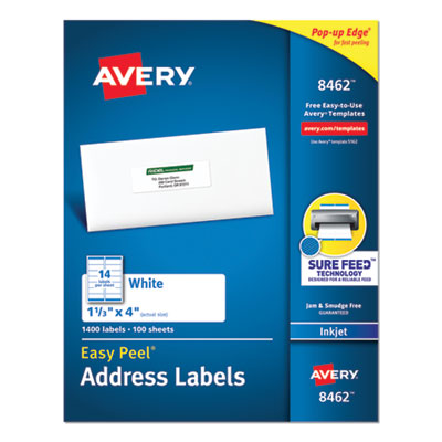 Easy Peel White Address Labels w/ Sure Feed Technology, Inkjet Printers, 1.33 x 4, White, 14/Sheet, 100 Sheets/Box OrdermeInc OrdermeInc