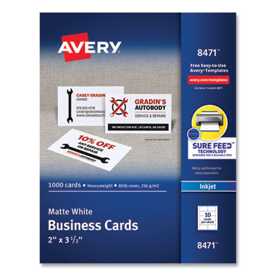 Printable Microperforated Business Cards w/Sure Feed Technology, Inkjet, 2 x 3.5, White, 1,000 Cards, 10/Sheet, 100 Sheets/Bx OrdermeInc OrdermeInc