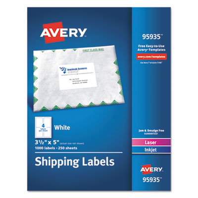 White Shipping Labels-Bulk Packs, Inkjet/Laser Printers, 3.5 x 5, White, 4/Sheet, 250 Sheets/Box OrdermeInc OrdermeInc