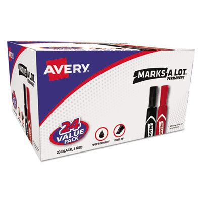 Avery® MARKS A LOT Regular Desk-Style Permanent Marker Value Pack, Broad Chisel Tip, Assorted Colors, 24/Pack (98187) OrdermeInc OrdermeInc