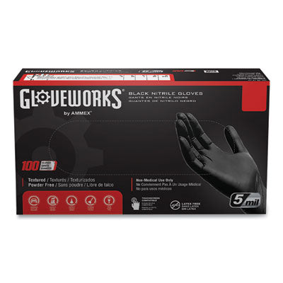 Industrial Nitrile Gloves, Powder-Free, 5 mil, Medium, Black, 100/Box, 10/Carton OrdermeInc OrdermeInc