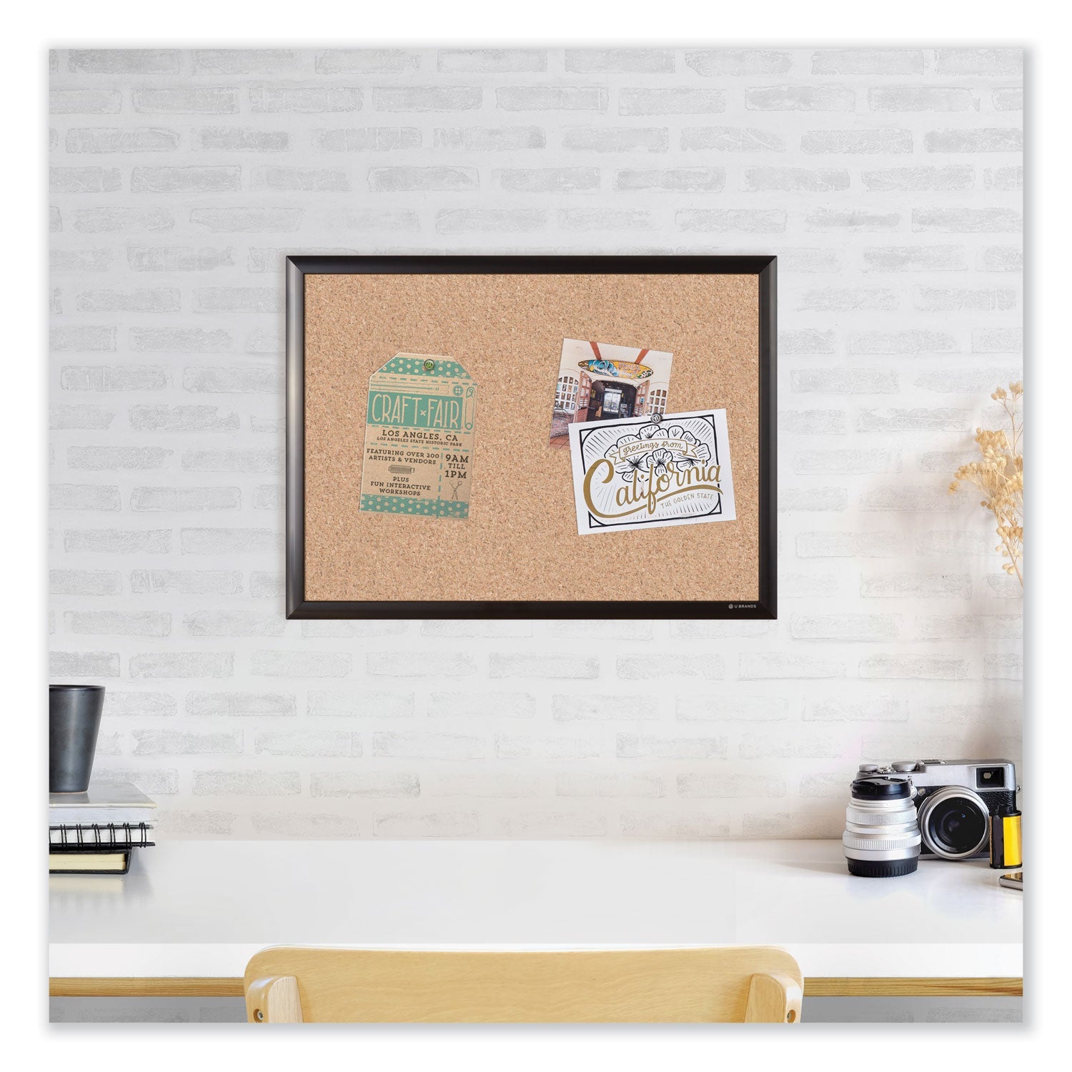 Cork Bulletin Board with Black Aluminum Frame, 70 x 47, Tan Surface ...